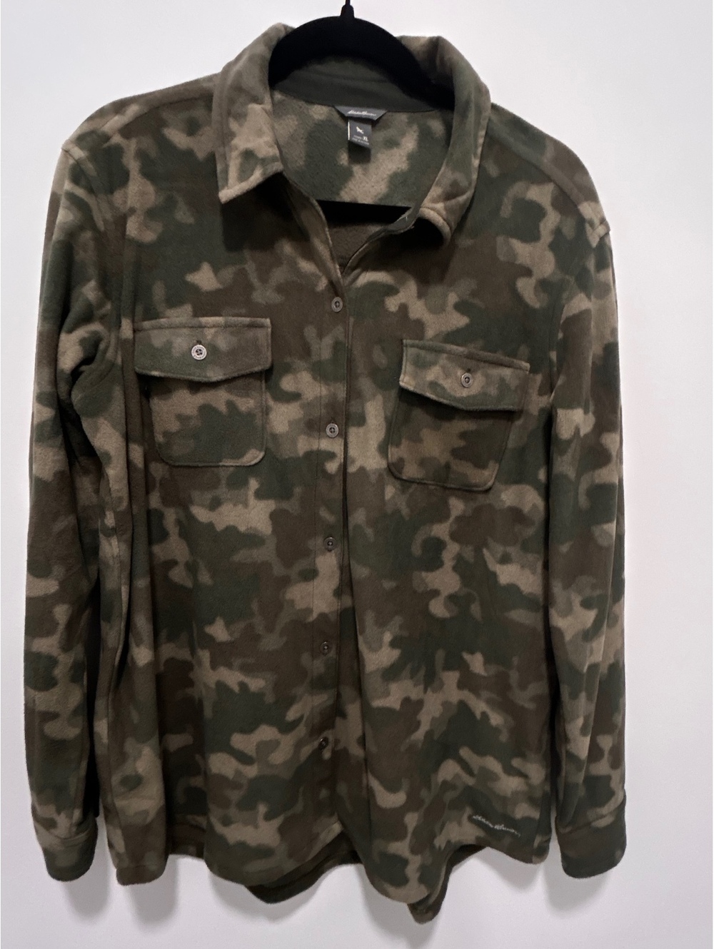 Eddie Bauer women’s camo button-front fleece shirt jacket